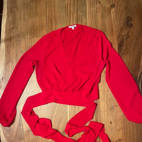 Red Cropped Wrap Top - Picture 3 of 9